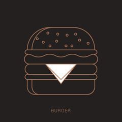 Burger icon vector. Burger logo for web design. Hamburger symbol illustration. Brown and white color with outline concept.