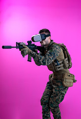 soldier in battle using virtual reality glasses