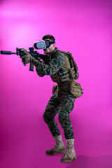 soldier in battle using virtual reality glasses