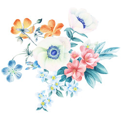 high-quality set of various watercolor flowers 
