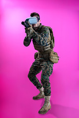 soldier in battle using virtual reality glasses