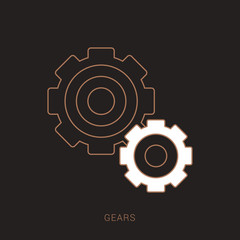 Gear Logo Template vector icon illustration design. Brown and white color with outline concept.