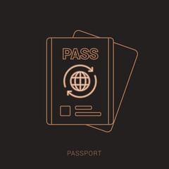 Passport with tickets. Air travel concept. Brown and white color with outline concept.