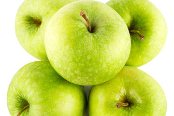 close up ripe green apple on white background fruit agriculture food isolated 