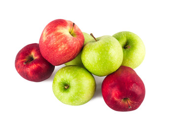 group of fruit between fresh green apple and  ripe red apple on white background fruit agriculture food isolated