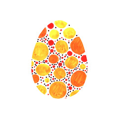Abstract multi color textured Easter egg isolated on white background. Hand drawn pattern of circles, rounds, dots and lines