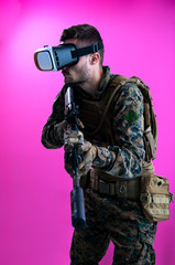 soldier in battle using virtual reality glasses