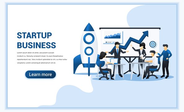 Business start up concept with people in meeting and working on the screen presentation. Can use for web banner, infographics, landing page, web template. Vector illustration