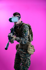 soldier in battle using virtual reality glasses