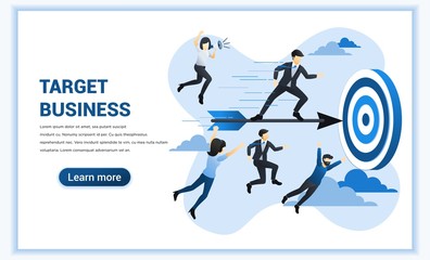 Target business concept. Businessman standing on flying dart to achieve business goal. Can used for web banner, infographics, landing page, web template. Flat vector illustration