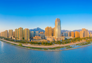 Naklejka premium City Scenery of both sides of Minjiang River, Fuzhou City, Fujian Province, China