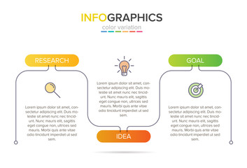 Concept of arrow business model with 3 successive steps. Three colorful graphic elements. Timeline design for brochure, presentation. Infographic design layout.
