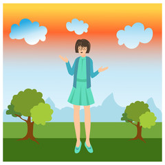 Cute girl in the park illustration vector