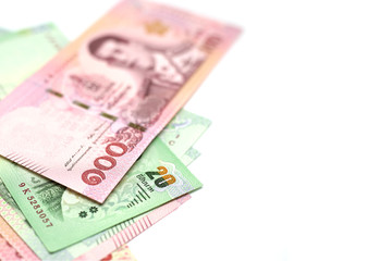 Obraz na płótnie Canvas Thai bank note on white background with blank space