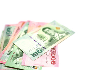Obraz na płótnie Canvas Thai bank note on white background with blank space