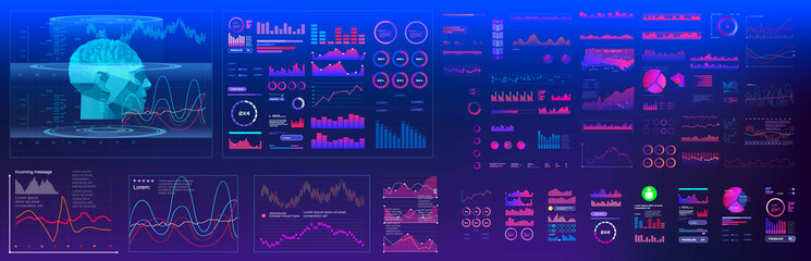 Low poly face human and brain. Biometric identification and recognition system of person. The facial recognition technology. Biometric. Security system. Set HUD, GUI