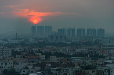 residential area in a chinese suburb in sunset time