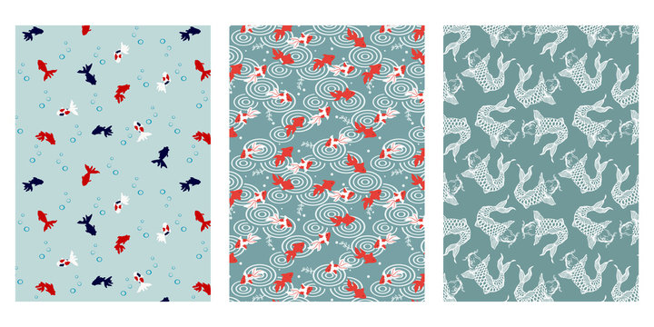 Japanese Goldfish Pond, Koi Carp Abstract Vector Background Collection