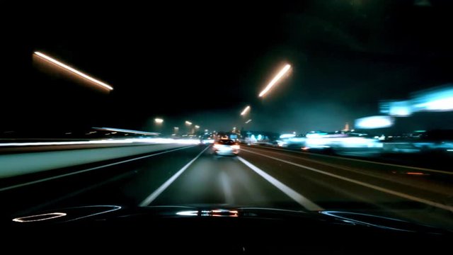 Loop of driving timelapse during the night
