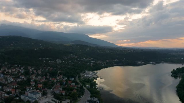 4K Sofia Lake Bulgaria Iskar Reservoir at Sunrise Dawn Helicopter View