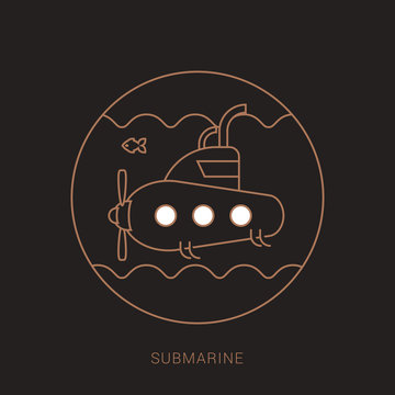 Submarine icon. flat illustration of submarine vector icon. Brown and white color with outline concept.