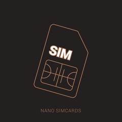 Mobile Sim Card. Mobile Network. Technology Concept. Brown and white color with outline concept.