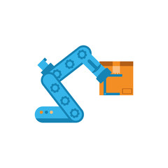 Isolated robot arm holding delivery box vector design