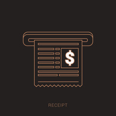 Receipt vector icon in a flat style isolated. Brown and white color with outline concept.