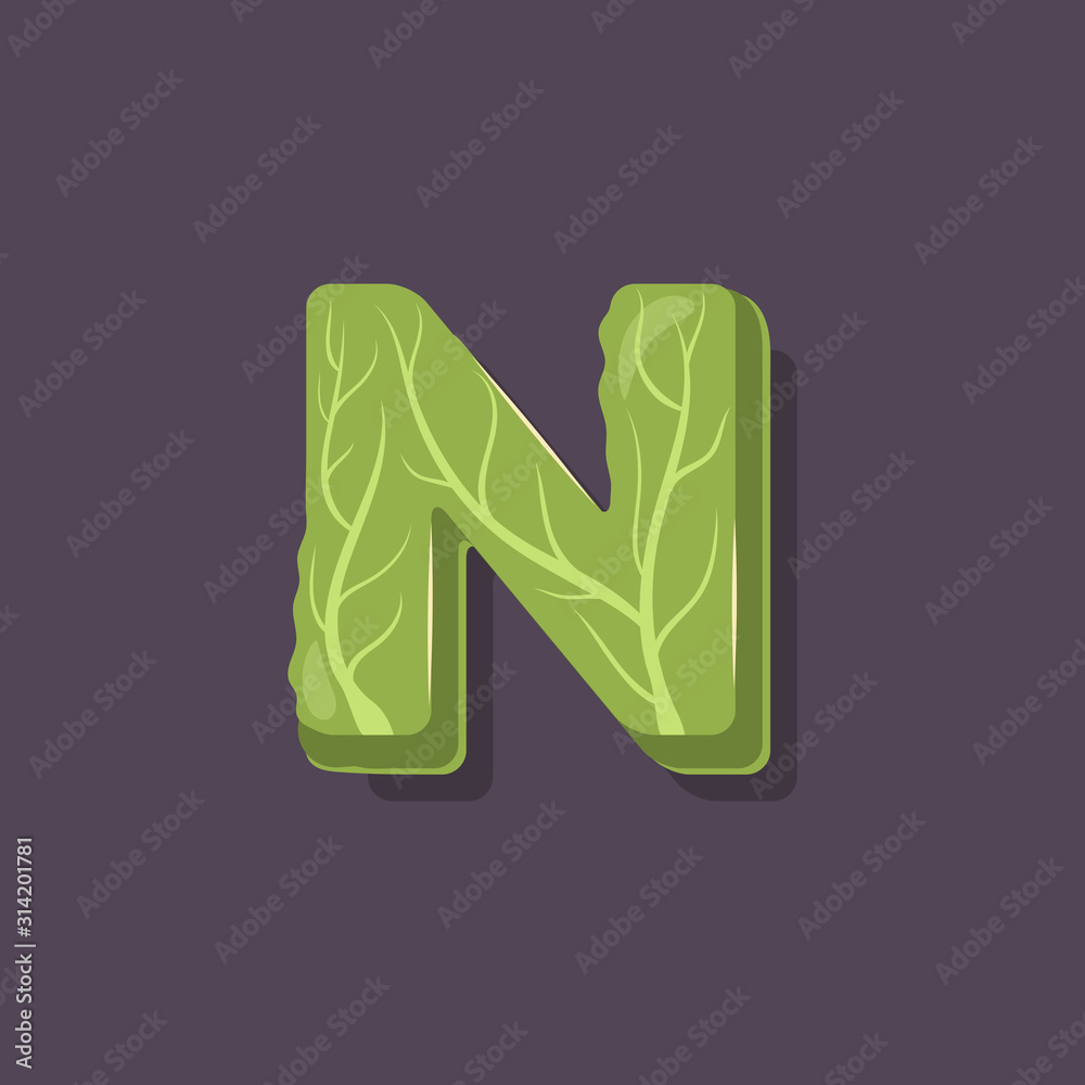 Wall mural lettuce in a form of letter n - vegetable lettering design. vector illustration.