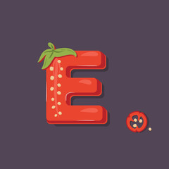 Red Bell Pepper in a form of letter E - vegetable lettering design. Vector illustration.