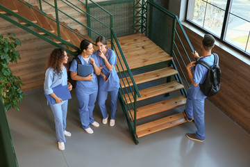 Obraz na płótnie Canvas Group of medical students in modern clinic