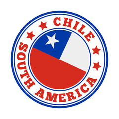 Chile sign with flag in a round logo. Vector illustration of the national emblem.