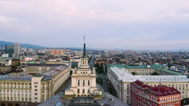 4K Bulgaria Sofia Drone Aerial Sunset Largo President Office Government