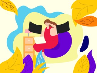 illustration of woman monitoring work at home