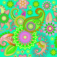     Seamless combination of mandala and paisley with oriental ornaments.