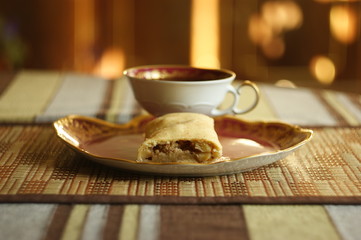Apple strudel. homemade apple strudel with walnuts and raisins