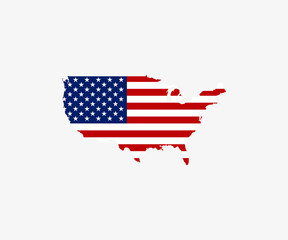 USA map, flag on white background. Vector illustration.