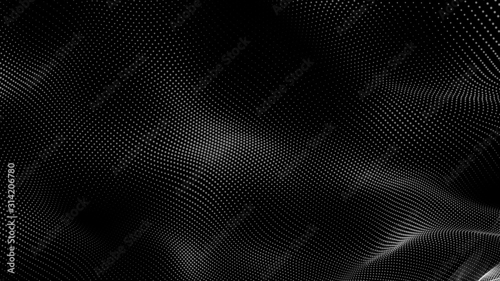 Wall mural dot white black wave technology texture background. abstract big data digital concept. 3d rendering.