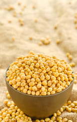 Soy bean in bowl with copy space.Close up soybean.beans dry in plate