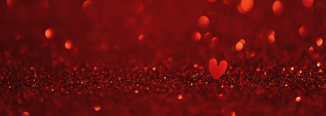  WEb banner with Red heart on red bokeh background. Valentine's Day and love concept. Banner,...