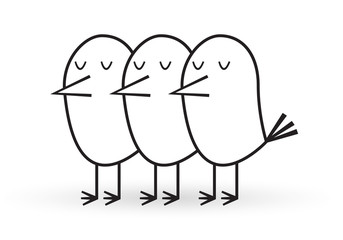 Cute birds icon. Outline silhouette. Vector illustration.