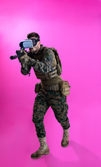 soldier in battle using virtual reality glasses