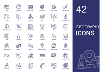 geography icons set