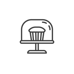Glass cake stand with cupcake line icon. linear style sign for mobile concept and web design. Pastry shop display with muffin outline vector icon. Symbol, logo illustration. Vector graphics