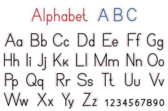 English alphabet letters and numbers. Capital and lowercase letter abc