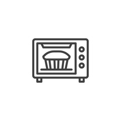 Apple pie in a microwave oven line icon. Cooking pastry linear style sign for mobile concept and web design. Baking cake in electric stove outline vector icon. Symbol, logo illustration.