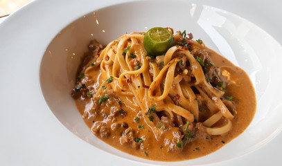 Pasta on white plate