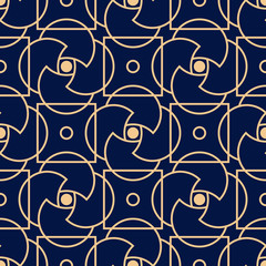 Geometrische afdruk. Gouden patroon op donkerblauwe naadloze achtergrond