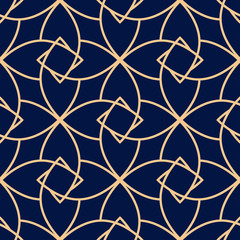 Dark blue seamless background with golden pattern. Arabic ornament