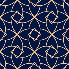 Wall murals Dark blue Dark blue seamless background with golden pattern. Arabic ornament